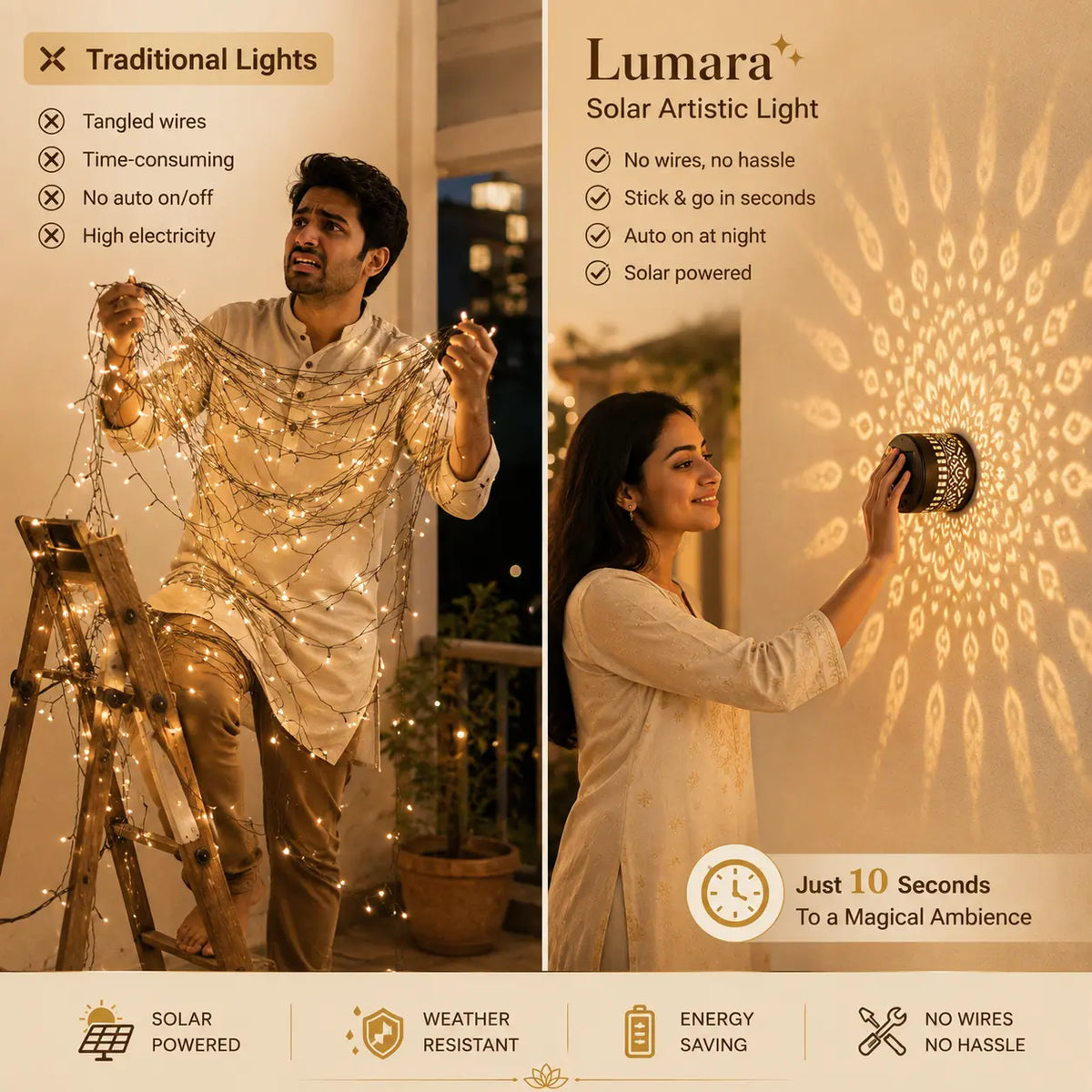 Solar Mandala Light IP68 Waterproof- Auto On/Off